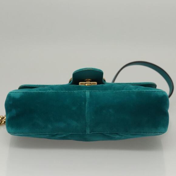 GUCCI GG Marmont Chain Shoulder Bag Velor Turquoise Blue Gold - Picture 9 of 16